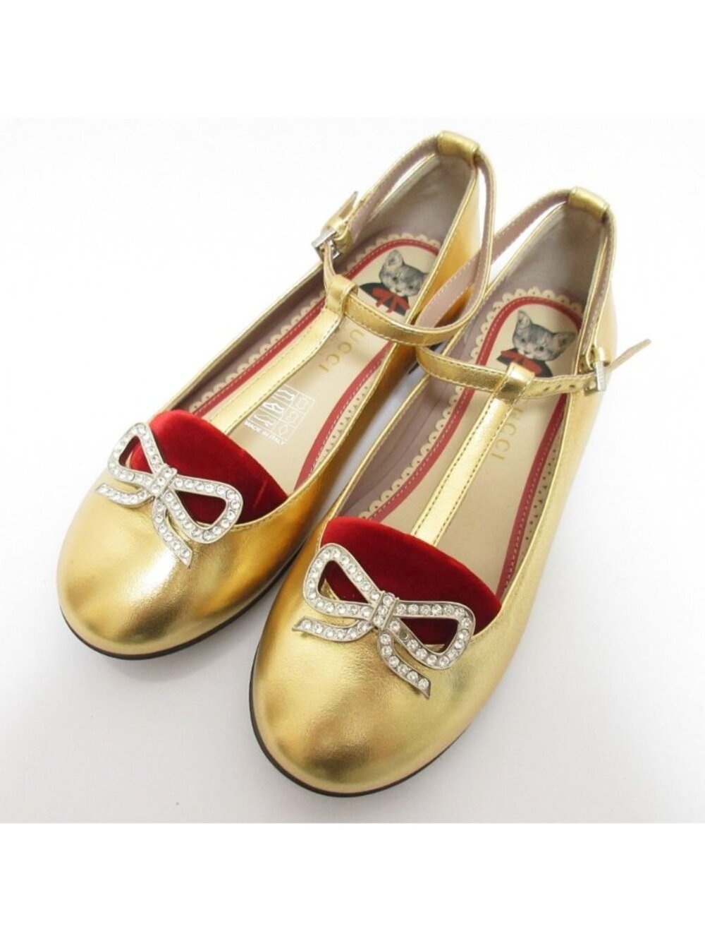 Gucci Yuko Higuchi Ankle Strap Ballet Shoes Flat Pumps Kids Gold